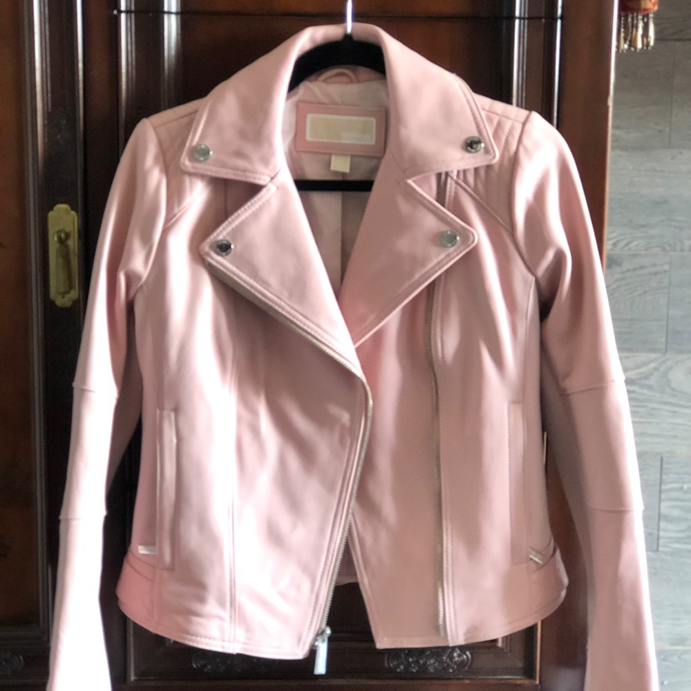 NEW Michael Kors Pink Leather Jacket XS